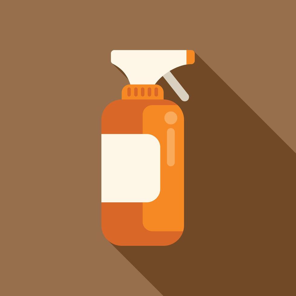 Orange plastic spray bottle with blank label for your design on brown background vector