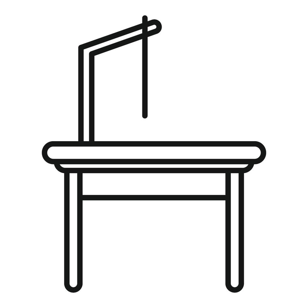 Surgery table with lamp being prepared for operation in line icon style vector