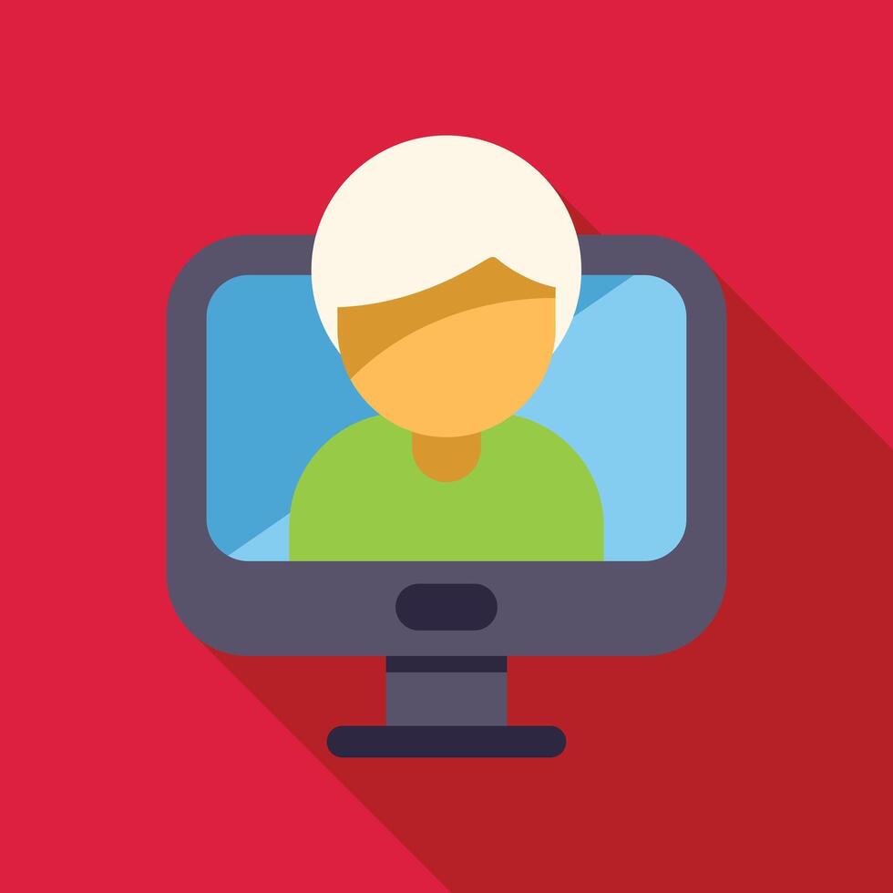 Young man having video call using desktop computer icon vector
