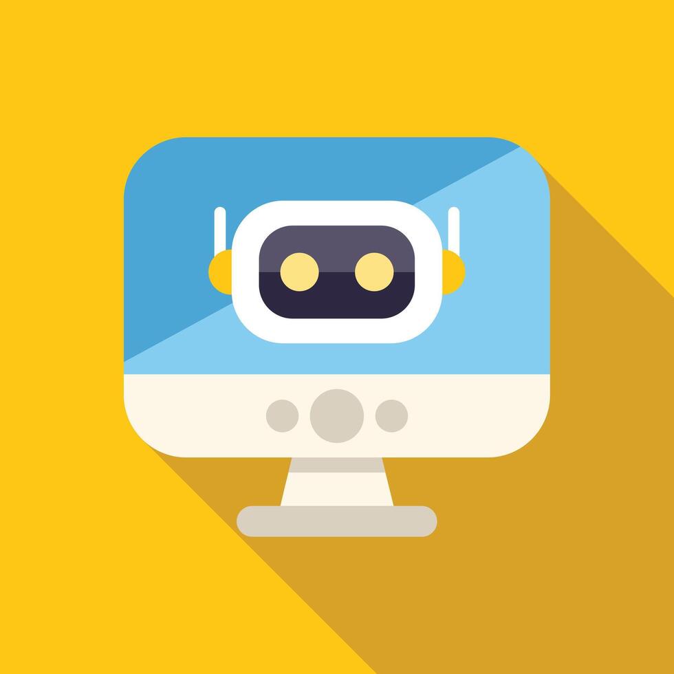 White robot displaying on blue computer screen vector