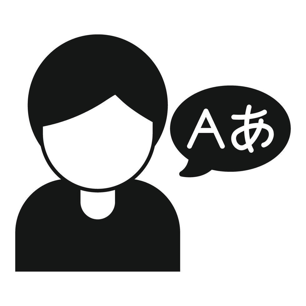 Person learning japanese language with speech bubble icon vector