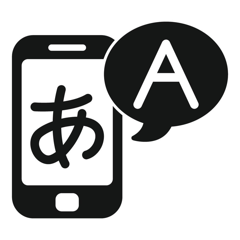 Smartphone translating japanese hiragana character to english letter a icon vector