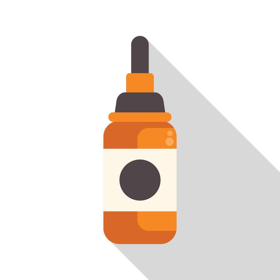 Orange dropper bottle casting long shadow over white background vector