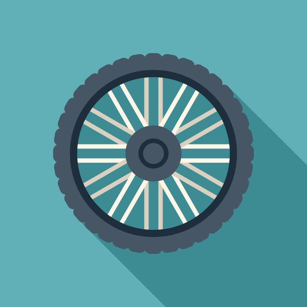 Black tyre with spokes casting long shadow on blue background vector