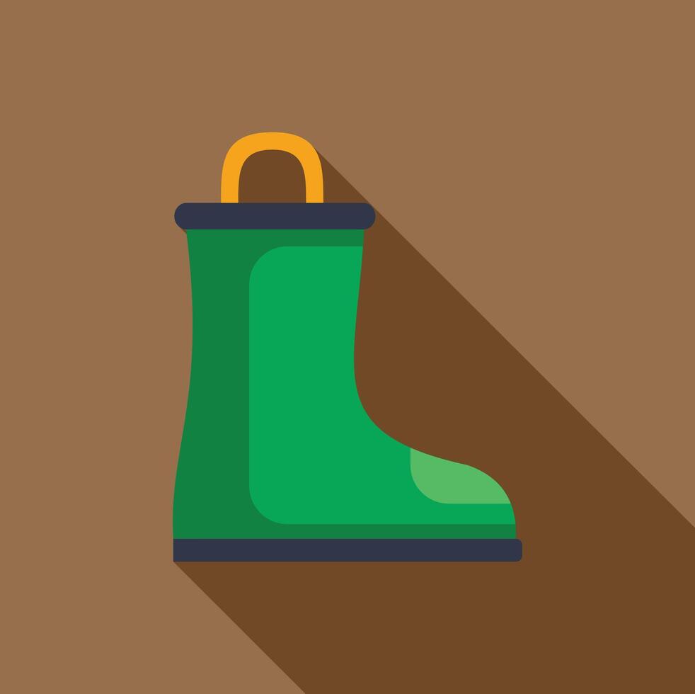 Green rubber boot standing with long shadow icon vector