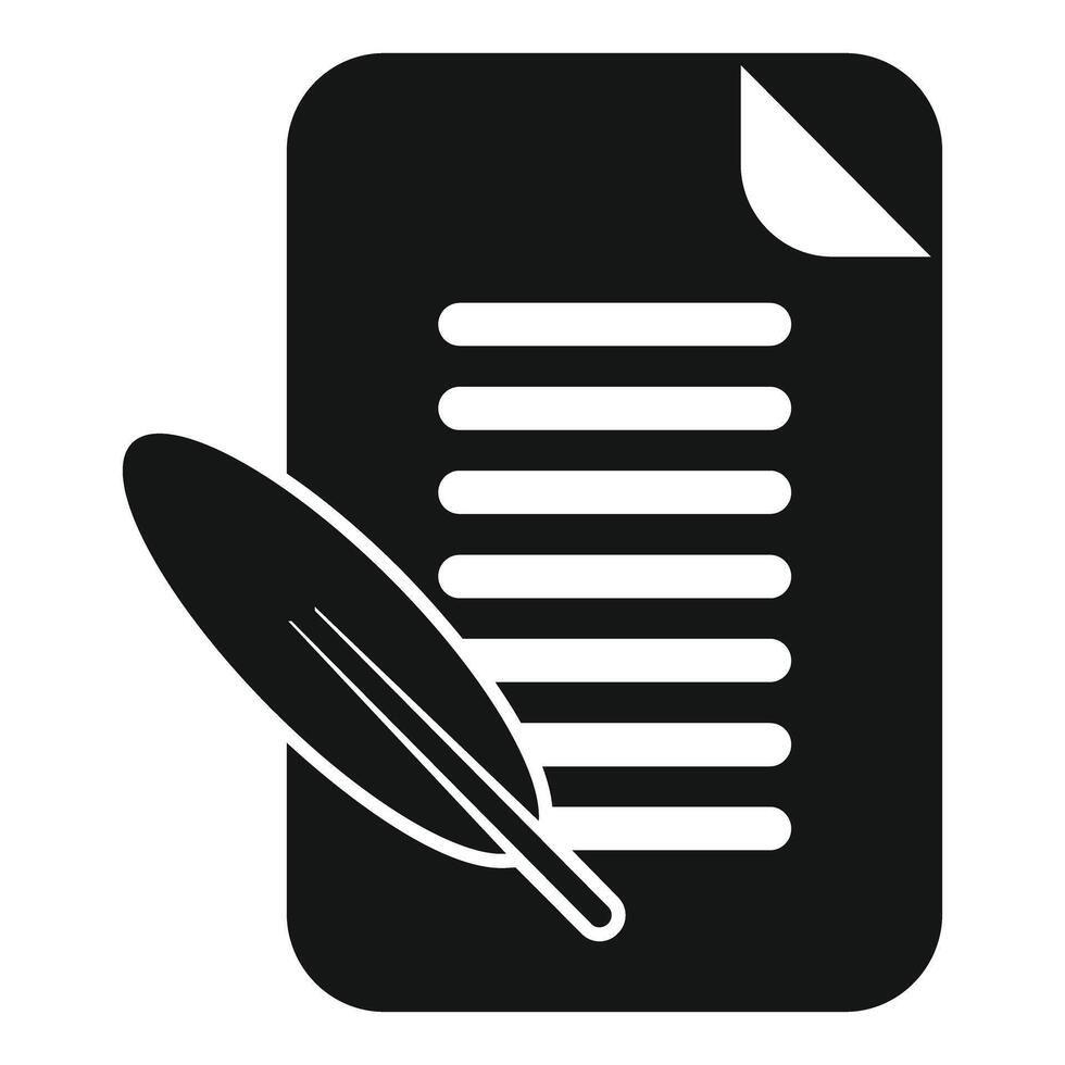 Feather quill pen writing on paper document icon vector