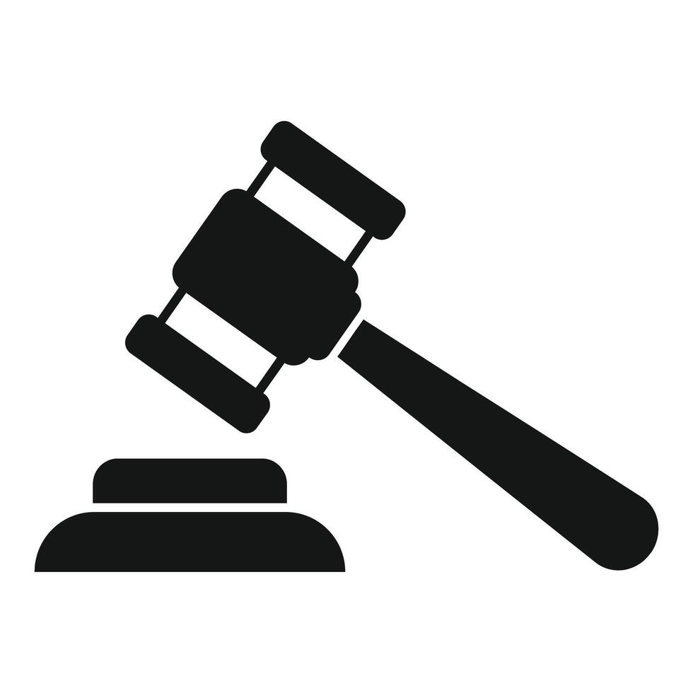 Judge gavel striking sound block delivering justice icon vector