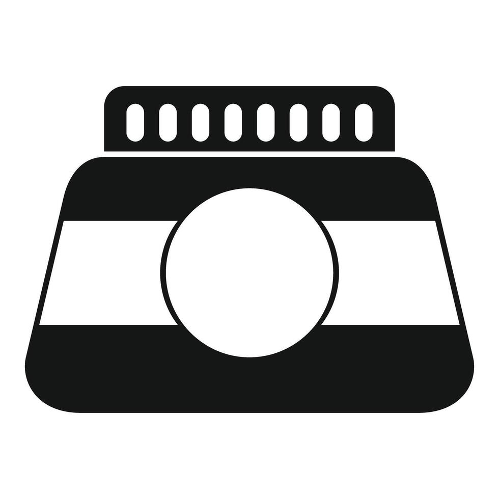 Black and white simple vector icon of a jar having stripes and a circular label