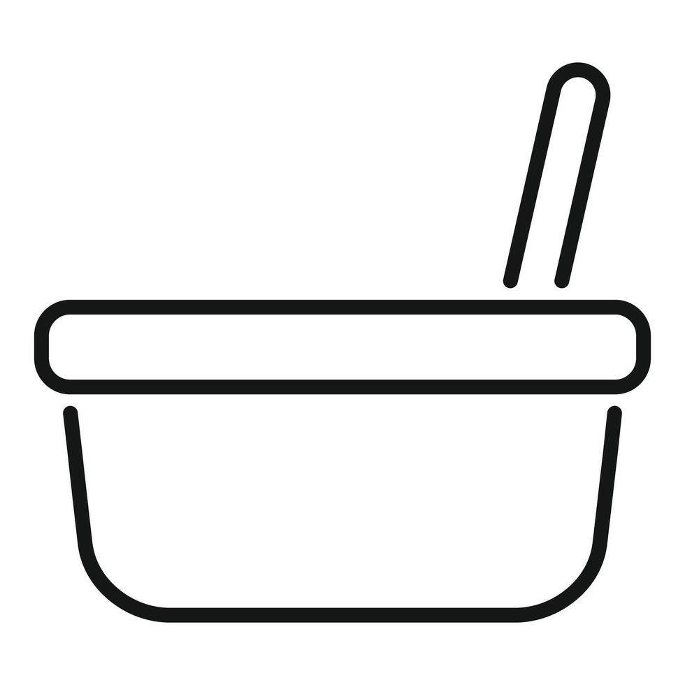 Line icon of a container holding food with a utensil vector