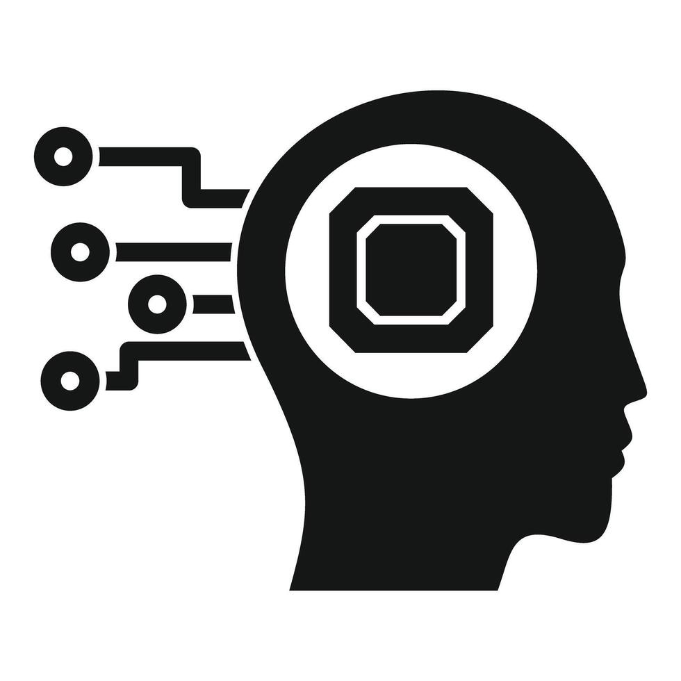 Human head with electronic microchip data processing vector