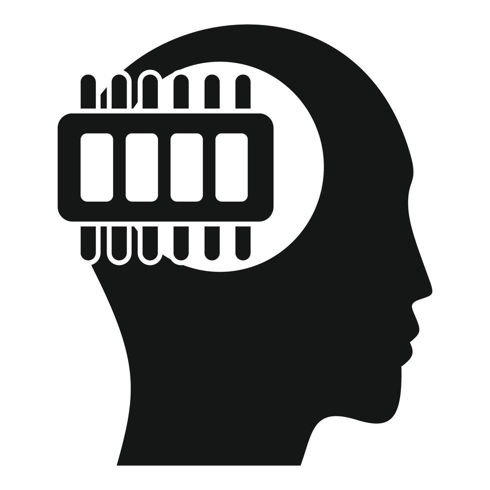 Human head silhouette with computer chip replacing brain vector