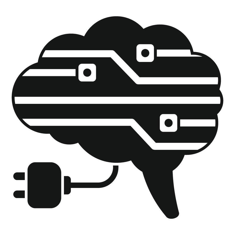 Human brain connected to a plug with electric circuit simulating artificial intelligence vector