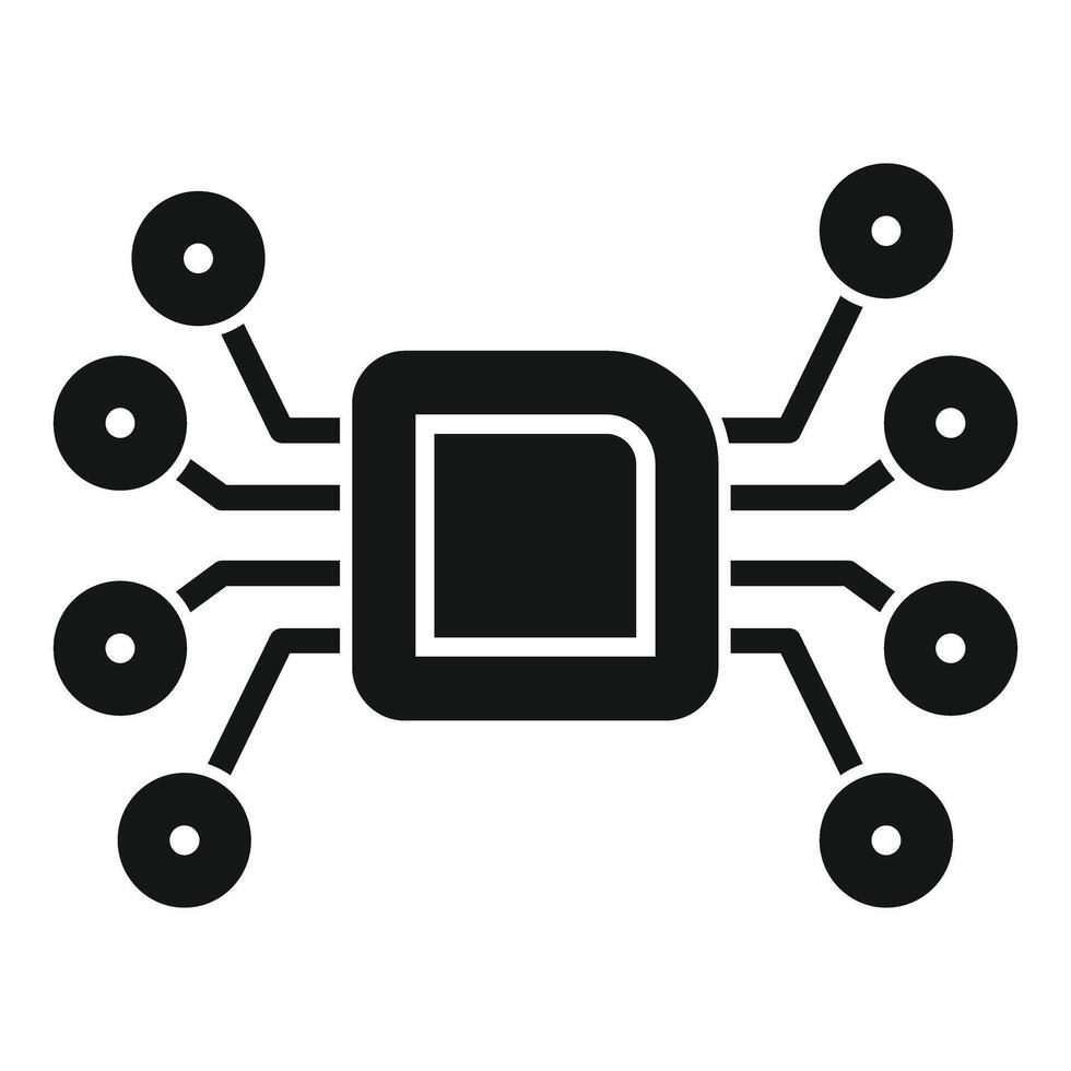 Electronic microchip connecting with circuit wires icon vector