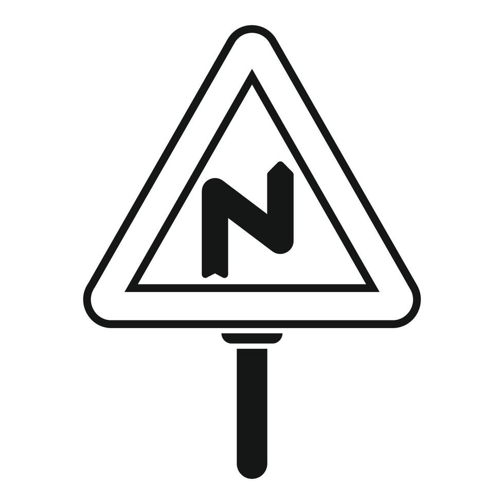 Warning road sign with double bend symbol indicating curves ahead vector