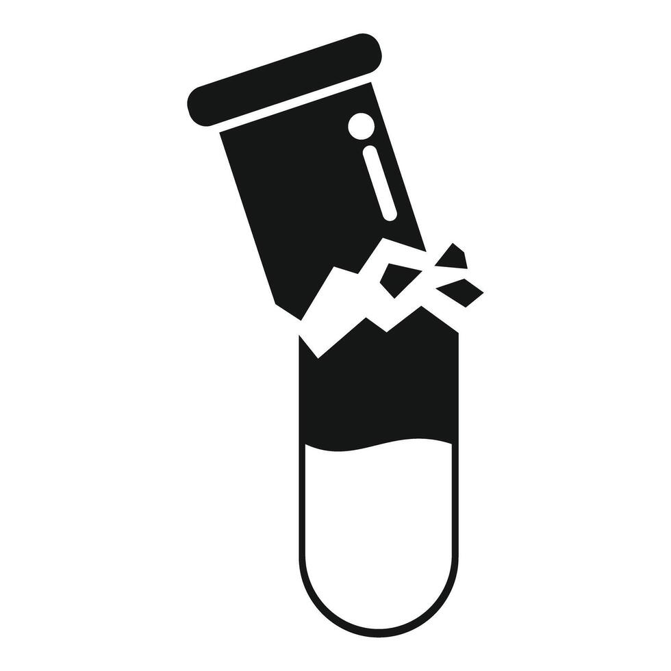 Broken test tube icon representing chemical spill in laboratory experiment vector