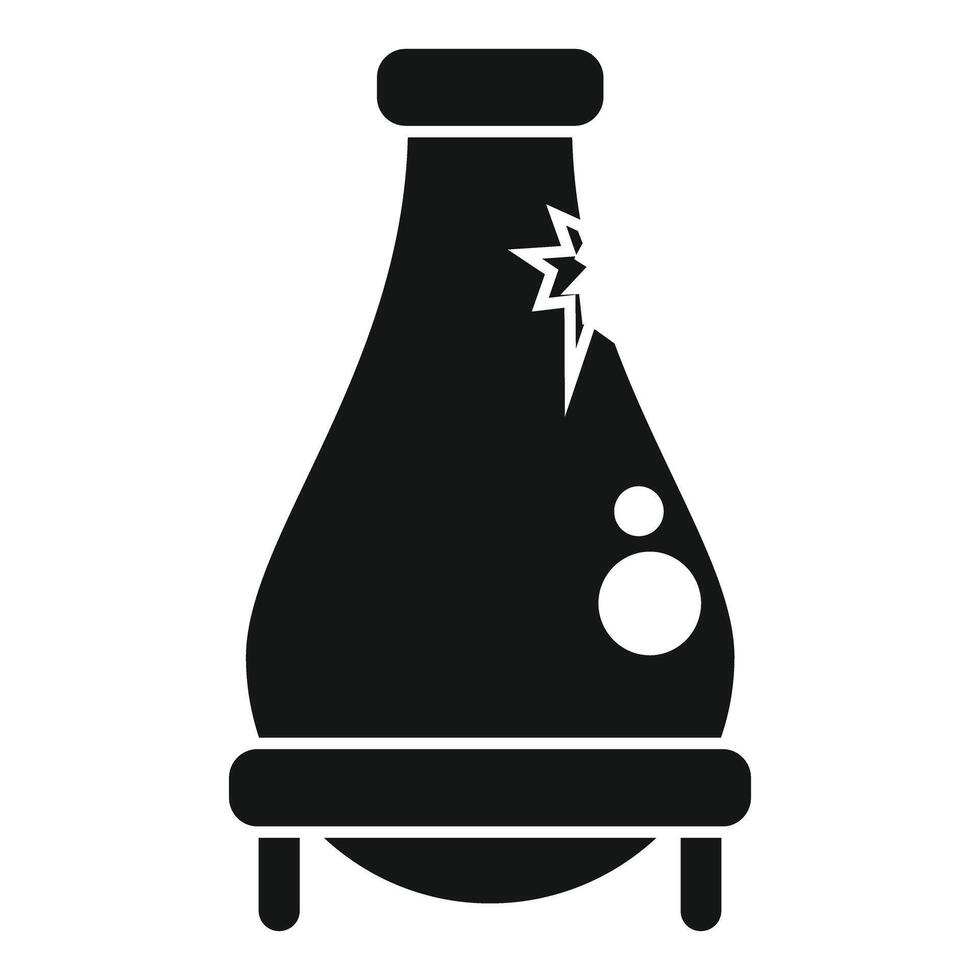 Chemical flask with damaged surface standing on support icon vector