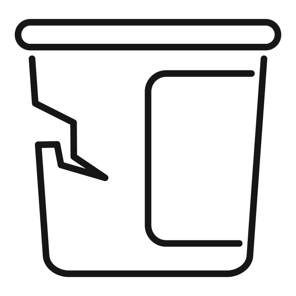 Broken plastic bucket line icon showing damage vector