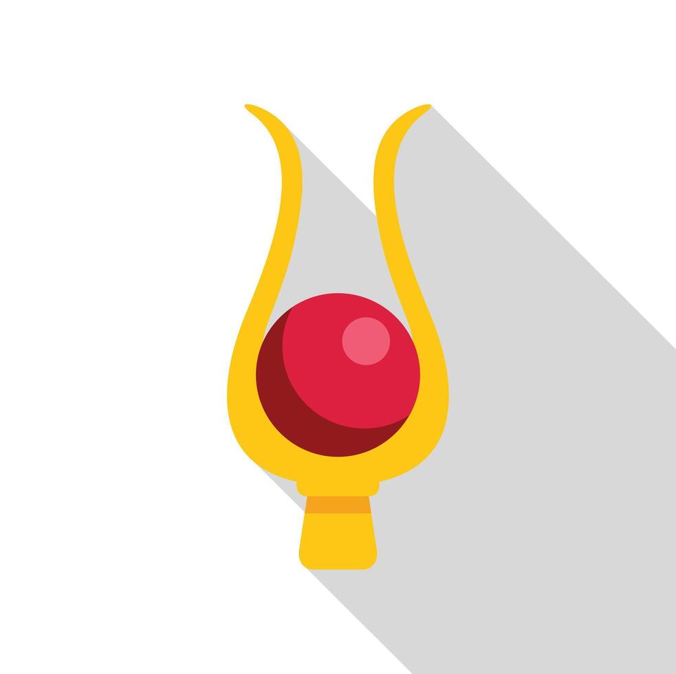 Golden egyptian symbol of life holding red orb with long shadow vector