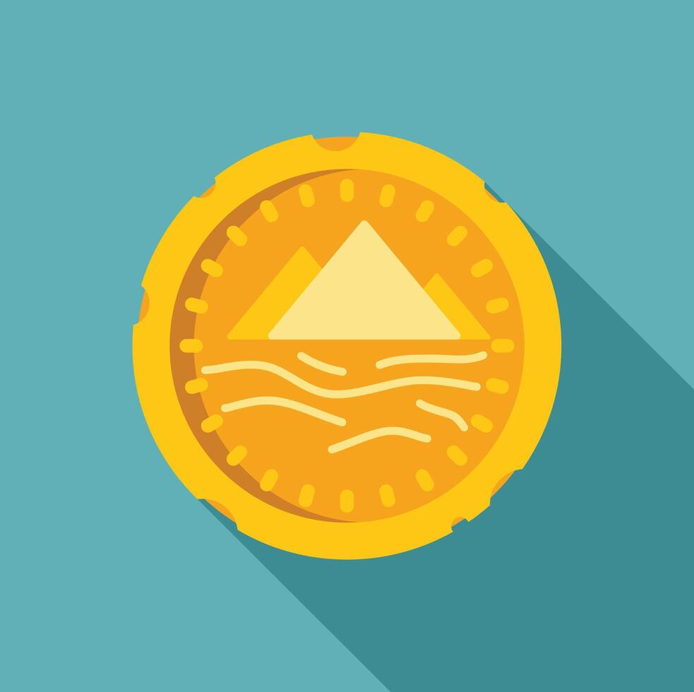 Gold coin showing pyramids and nile river with long shadow vector