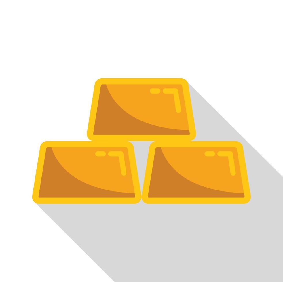 Three gold ingots casting long shadow on white background vector