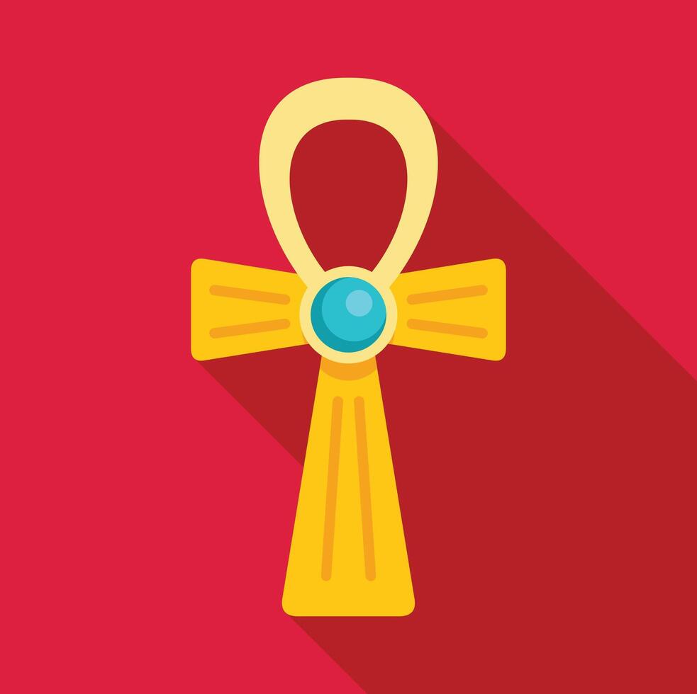Egyptian ankh cross representing eternal life with long shadow on red background vector