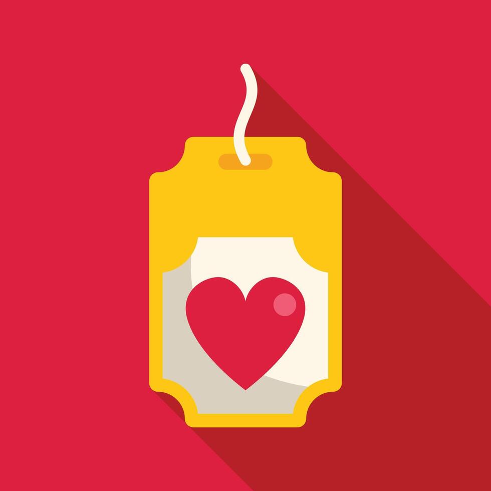 Yellow gift tag with red heart for valentine's day marketing vector