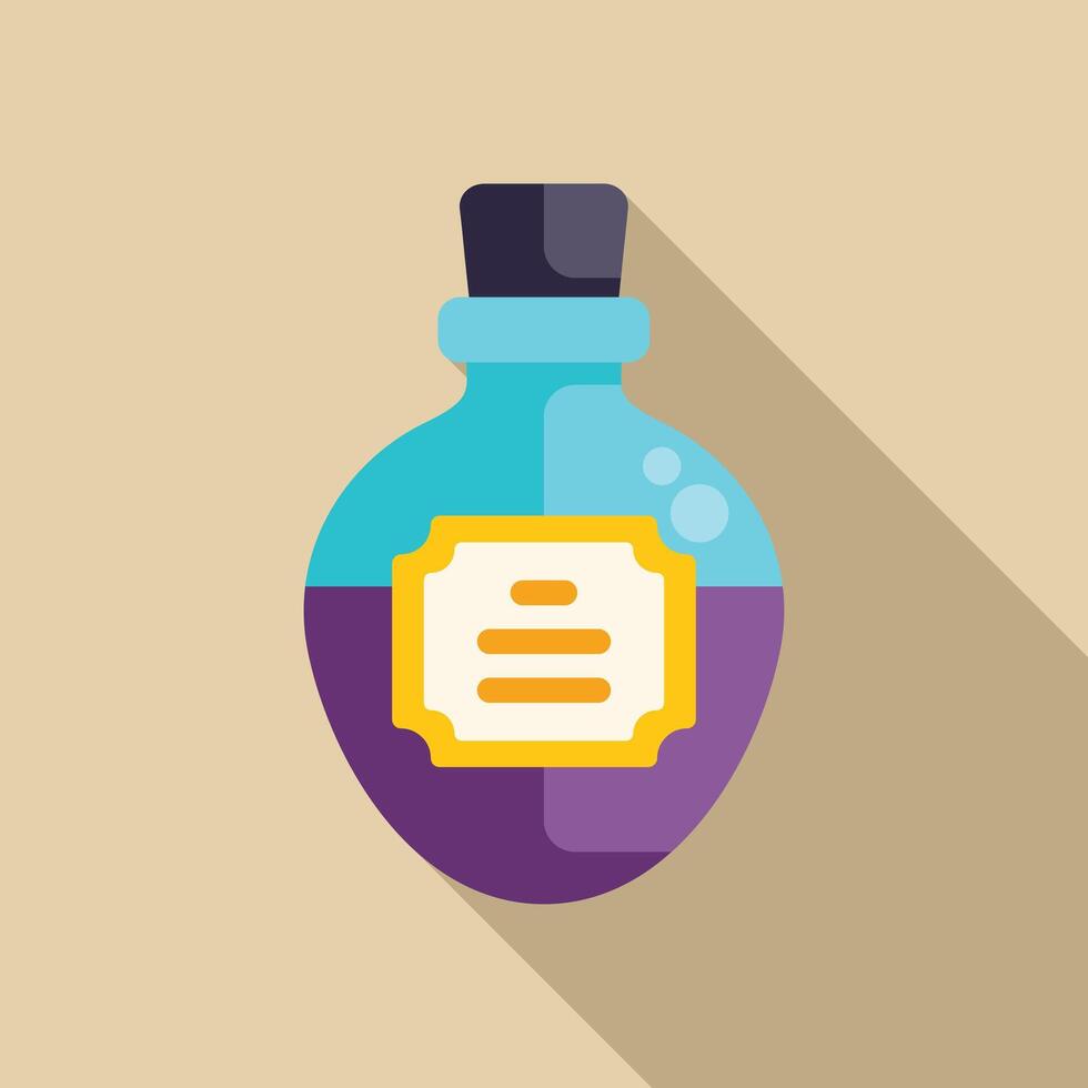 Glass bottle containing mysterious purple potion with blank label for text vector