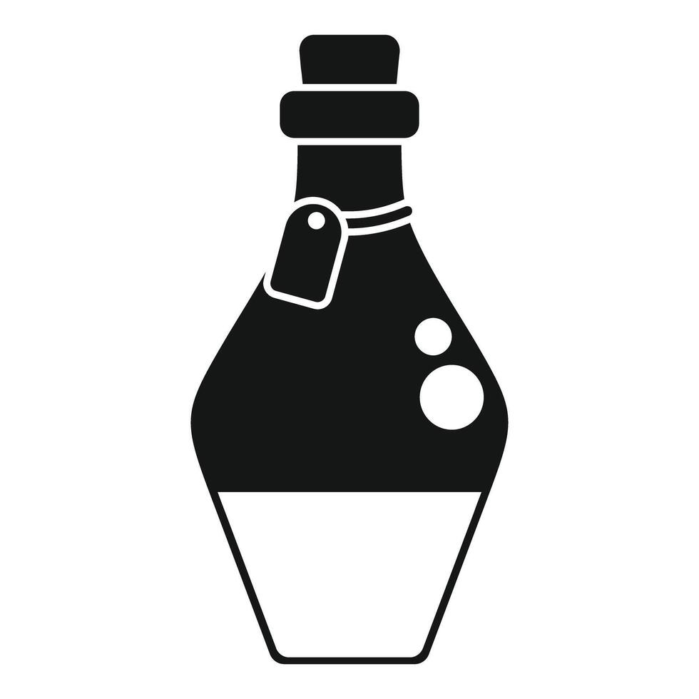 Mysterious potion bottle with cork and label containing bubbling liquid vector