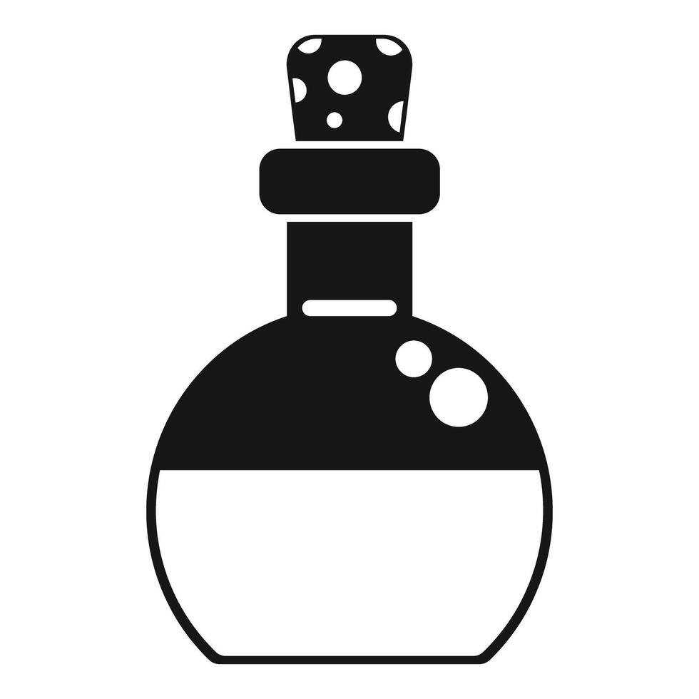 Round glass flask containing bubbling potion with cork vector