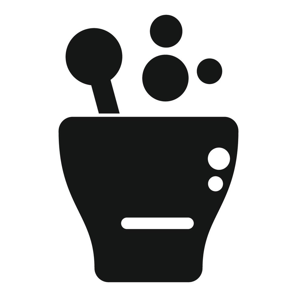 Black mortar and pestle mixing potion icon showing bubbles rising from mixture vector