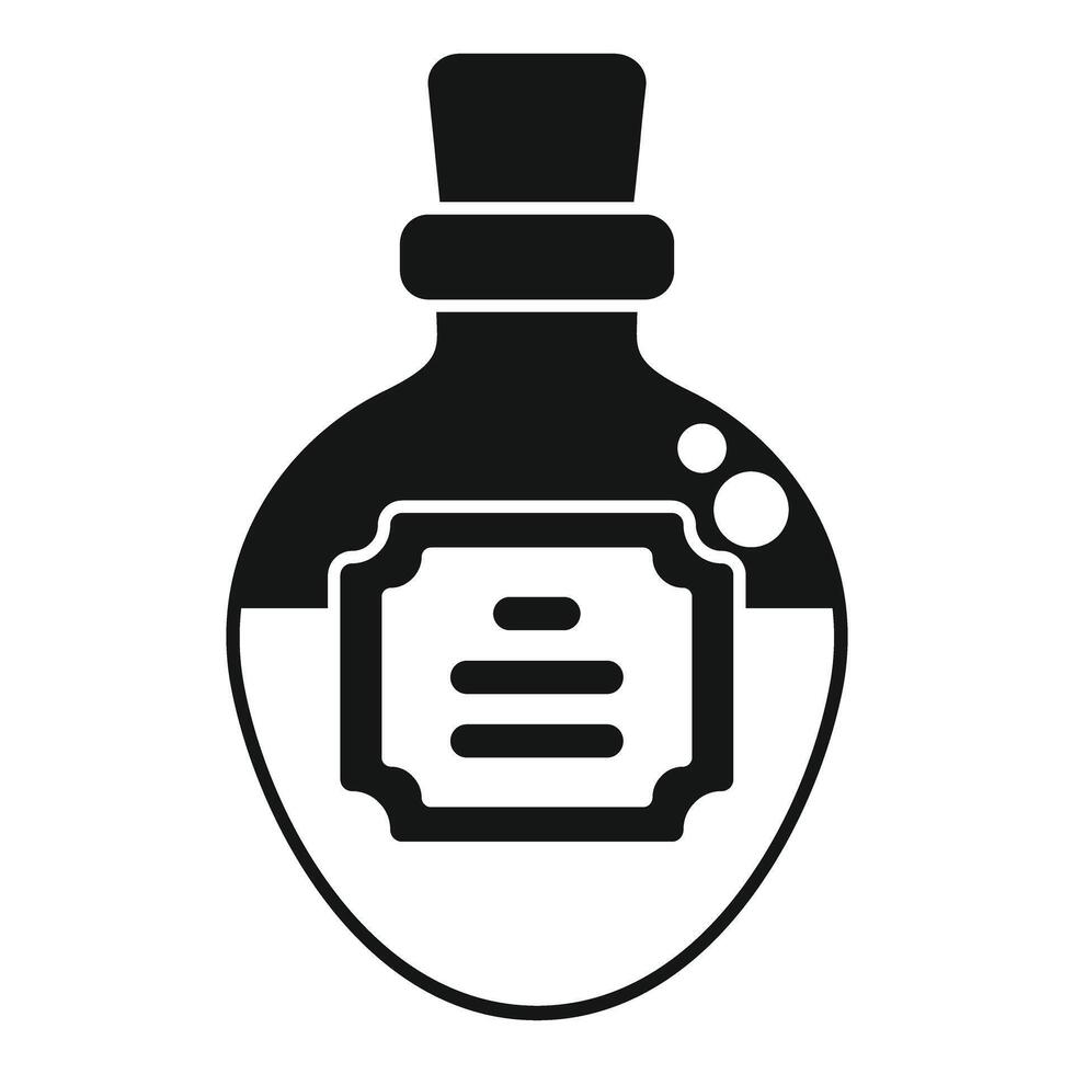 Potion bottle with cork stopper and blank label containing bubbling liquid vector