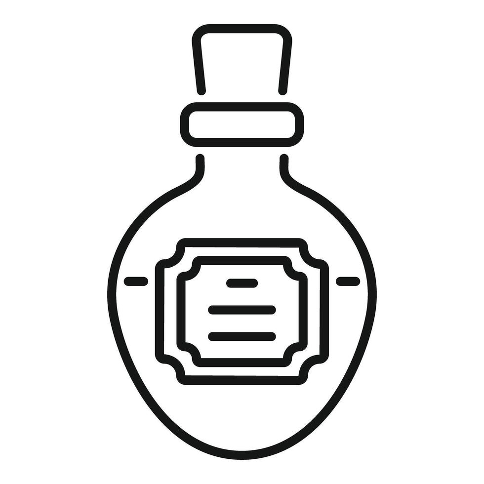 Vintage glass jar with cork top containing mysterious liquid line icon vector