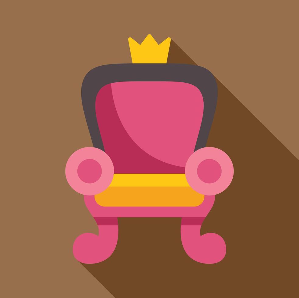 Pink royal throne with golden crown icon representing monarchy vector
