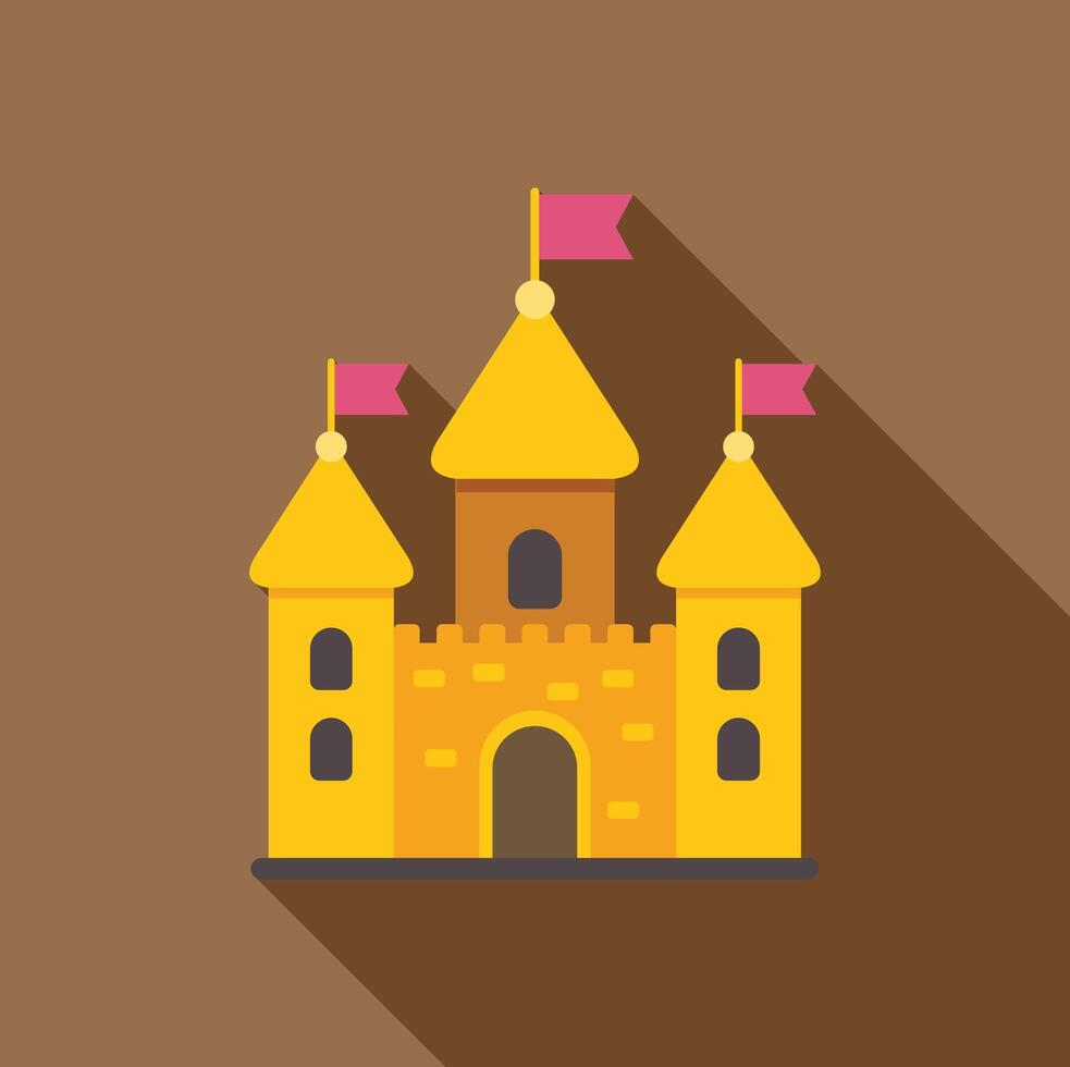 Big castle building waving flags with long shadow vector