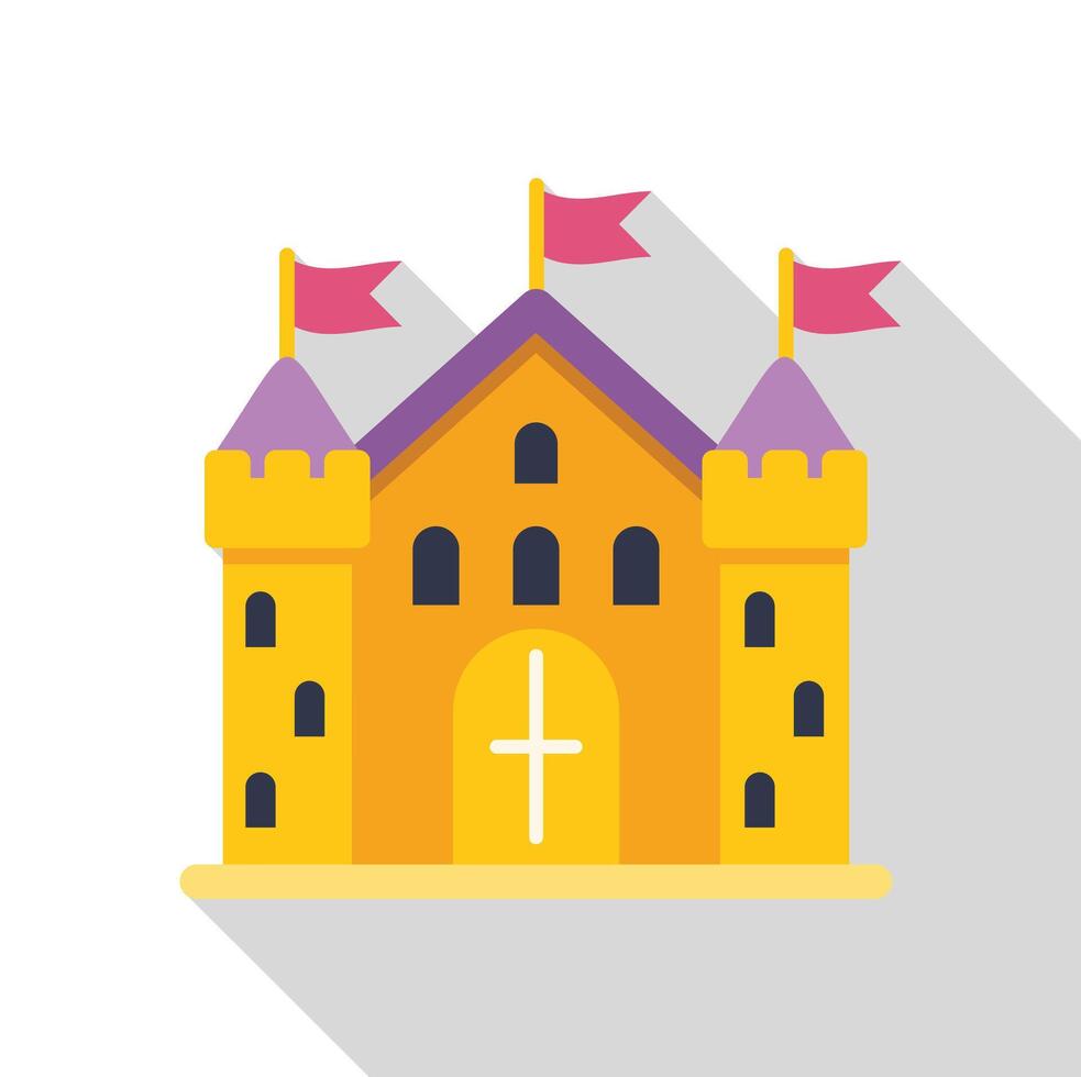 Medieval castle with flags waving on top of towers vector