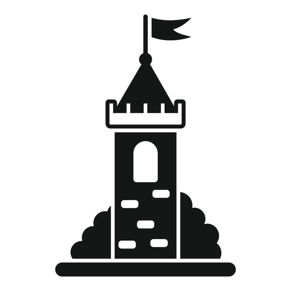 Medieval stone tower waving flag on top icon silhouette vector