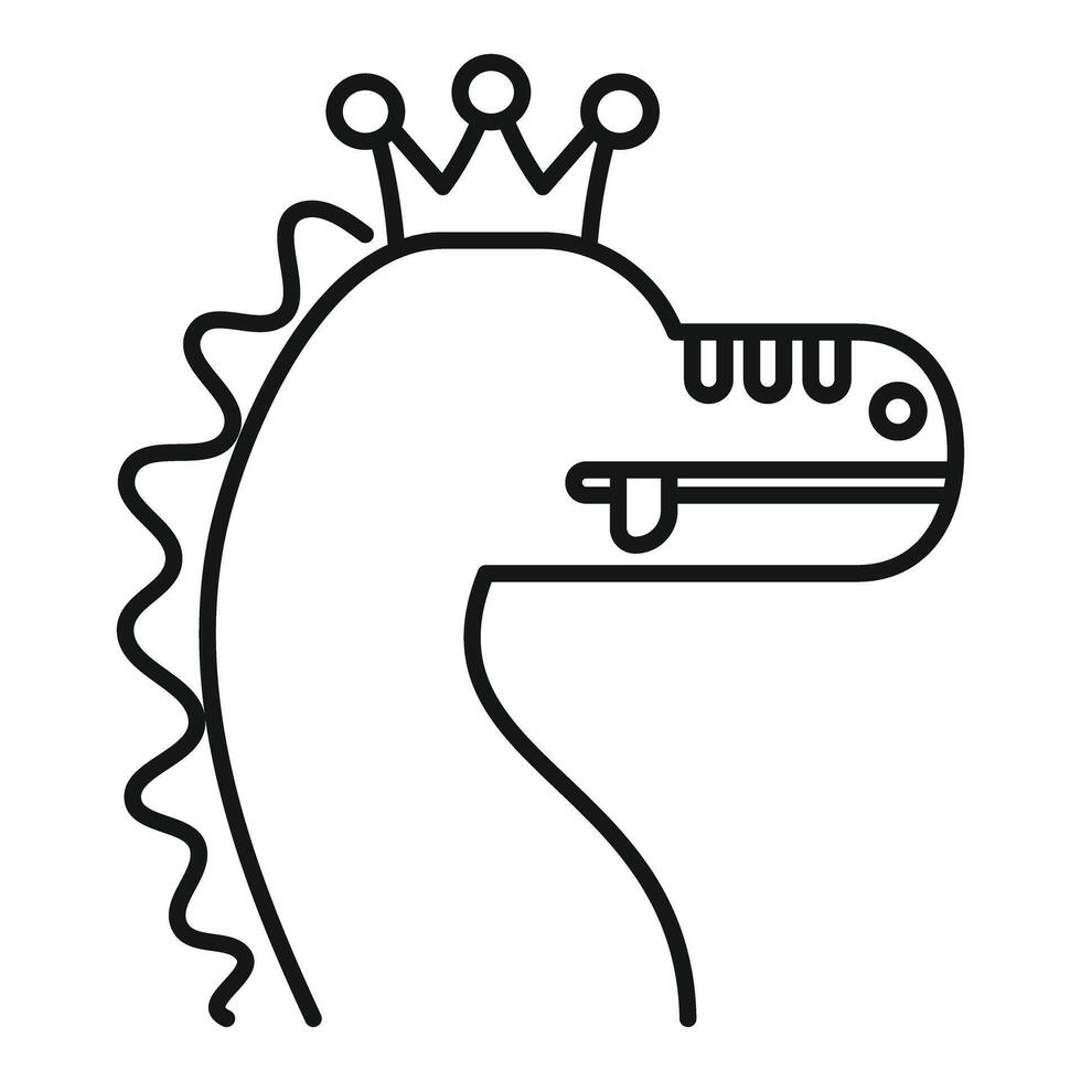 Funny dinosaur head wearing crown with tongue sticking out line icon vector