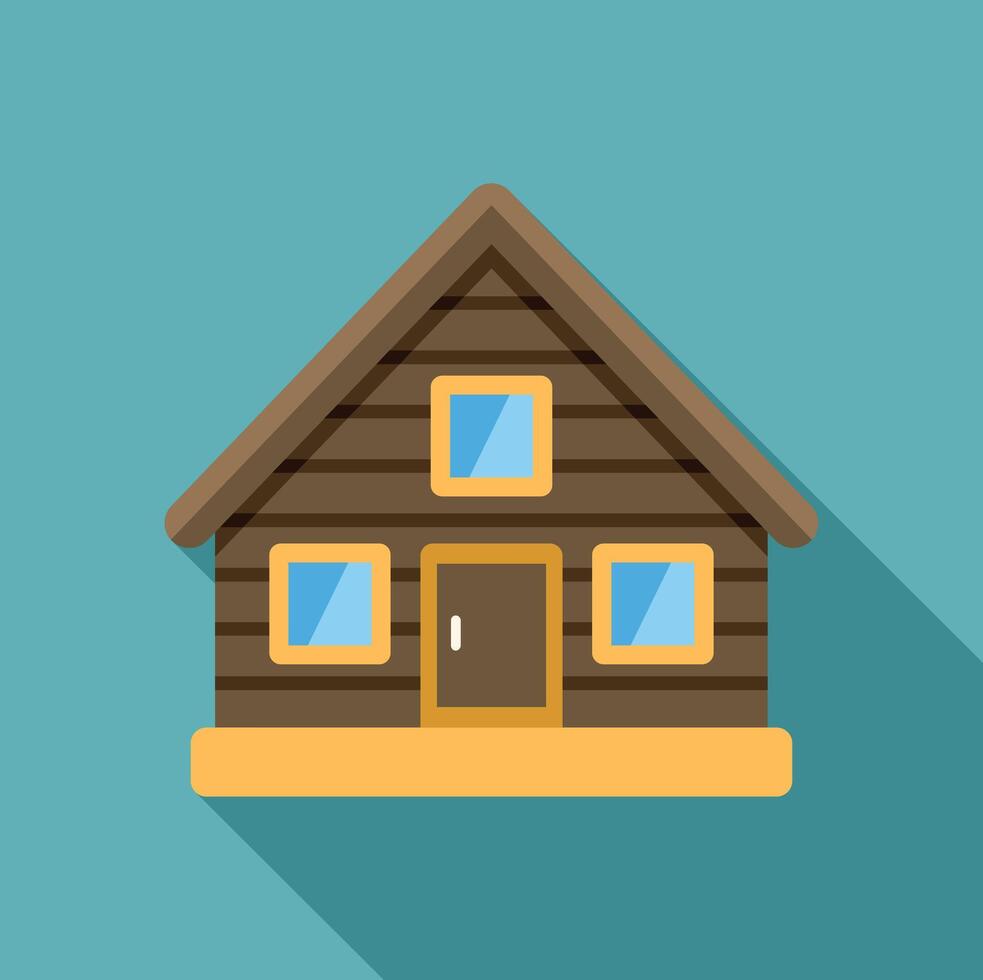 Wooden log cabin casting long shadow on turquoise background vector