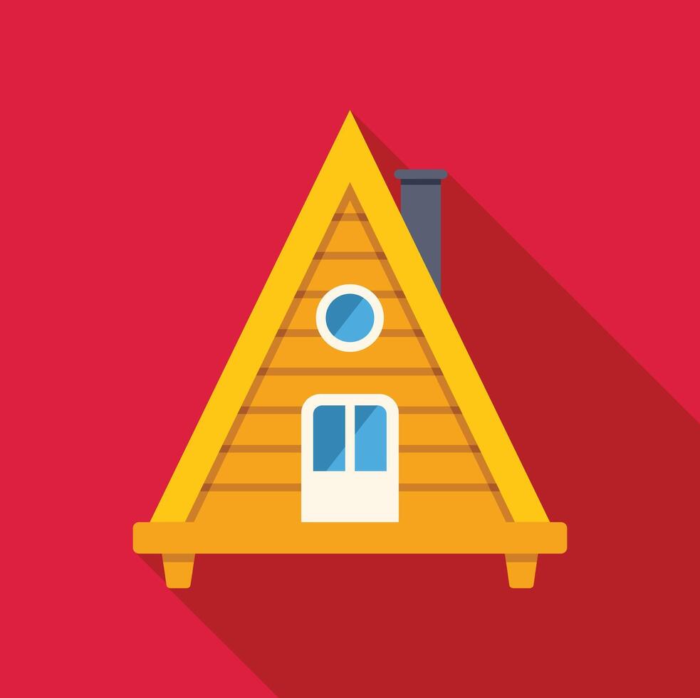 Small wooden a frame home with chimney casting long shadow vector