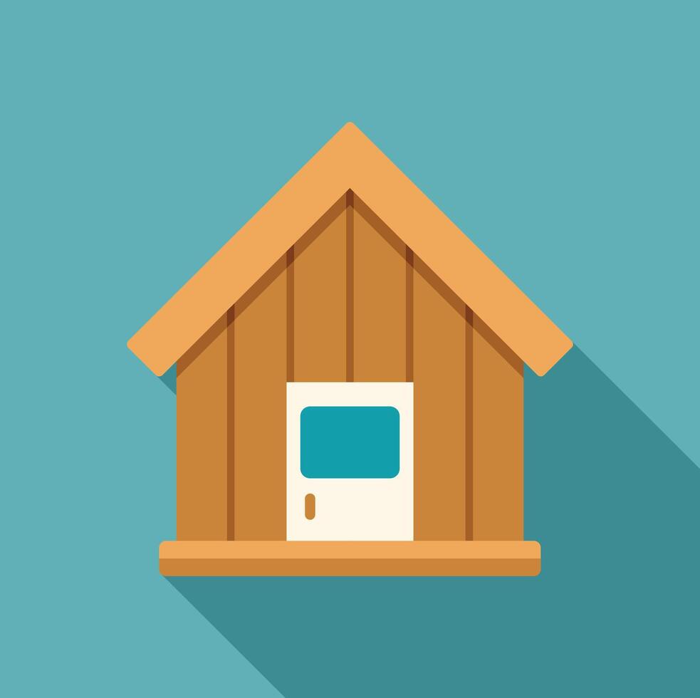 Wooden doghouse with window casting long shadow on blue background vector