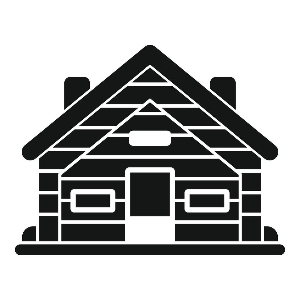 Simple vector icon of a wooden log cabin building facade