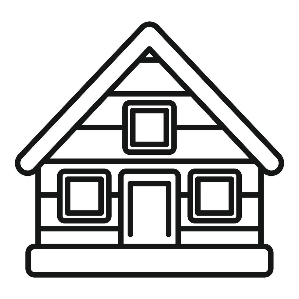Log cabin facade with three windows and a door, minimalist design icon vector