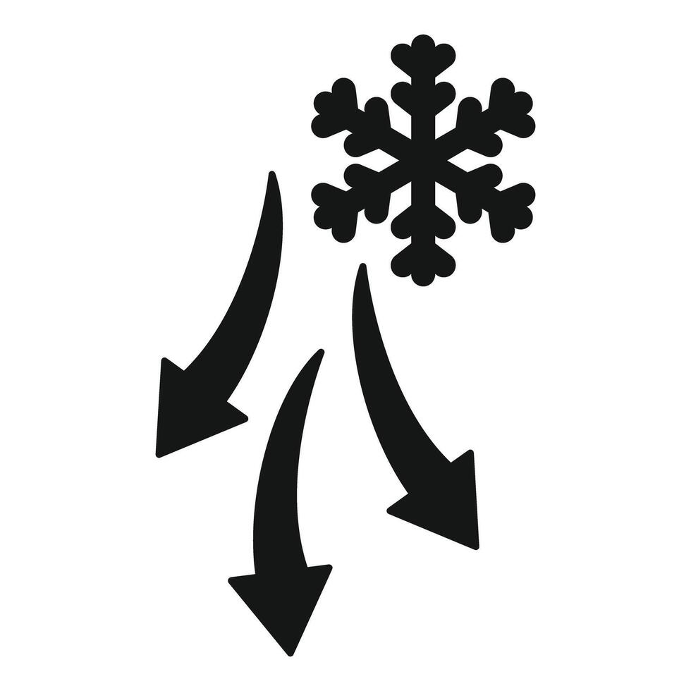Three arrows pointing down to a snowflake representing cooling system vector