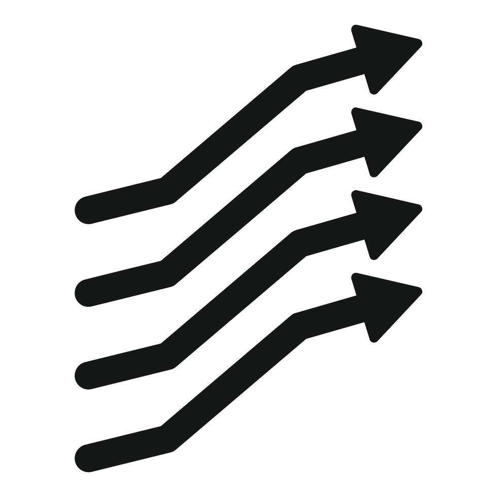 Group of five black arrows pointing up right showing growth vector