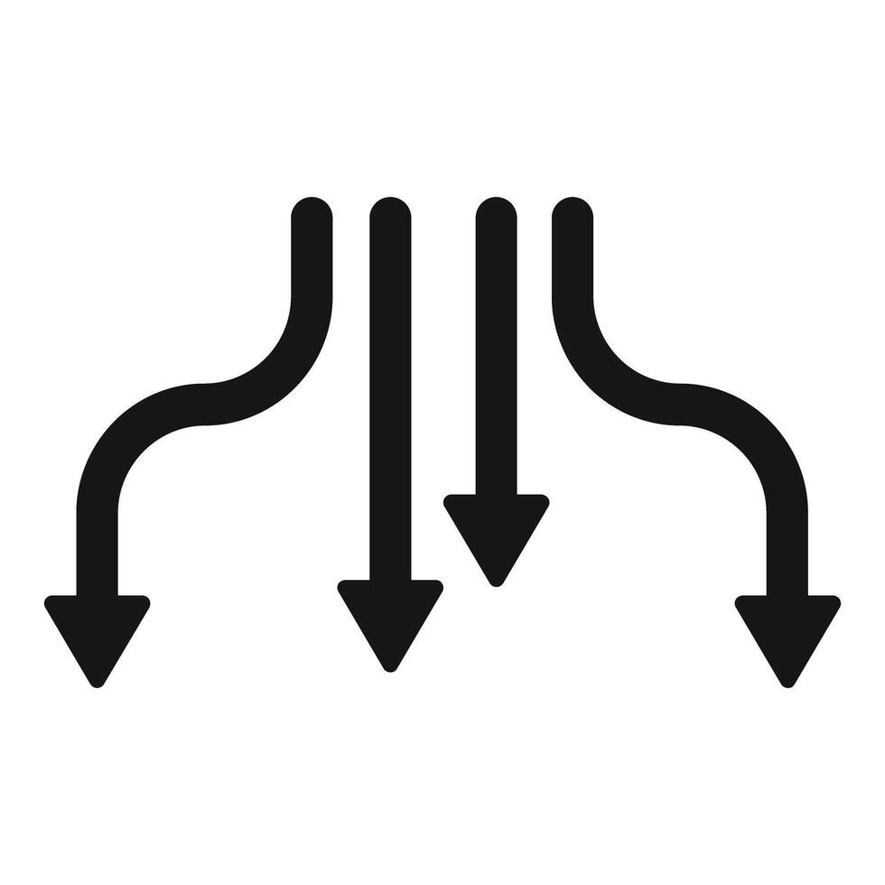 Arrows pointing down representing converging data flow vector