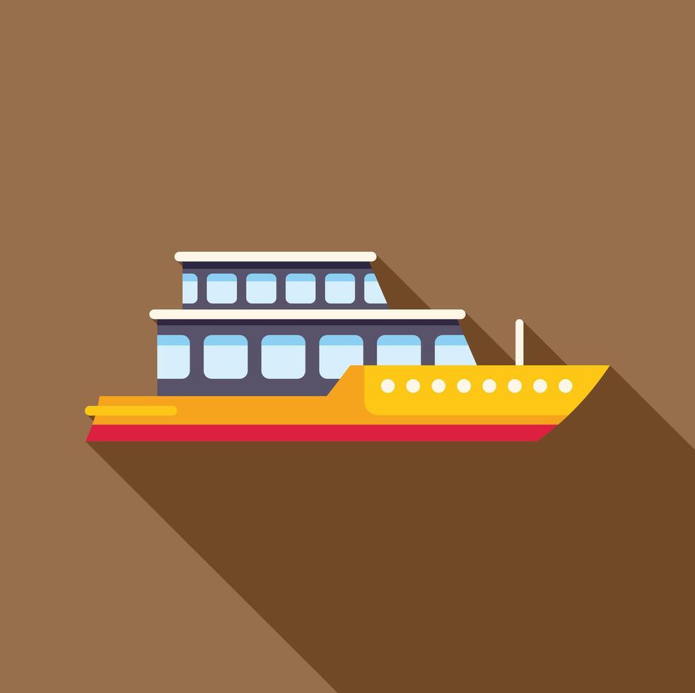 Yellow ferry boat sailing on the water with long shadow vector