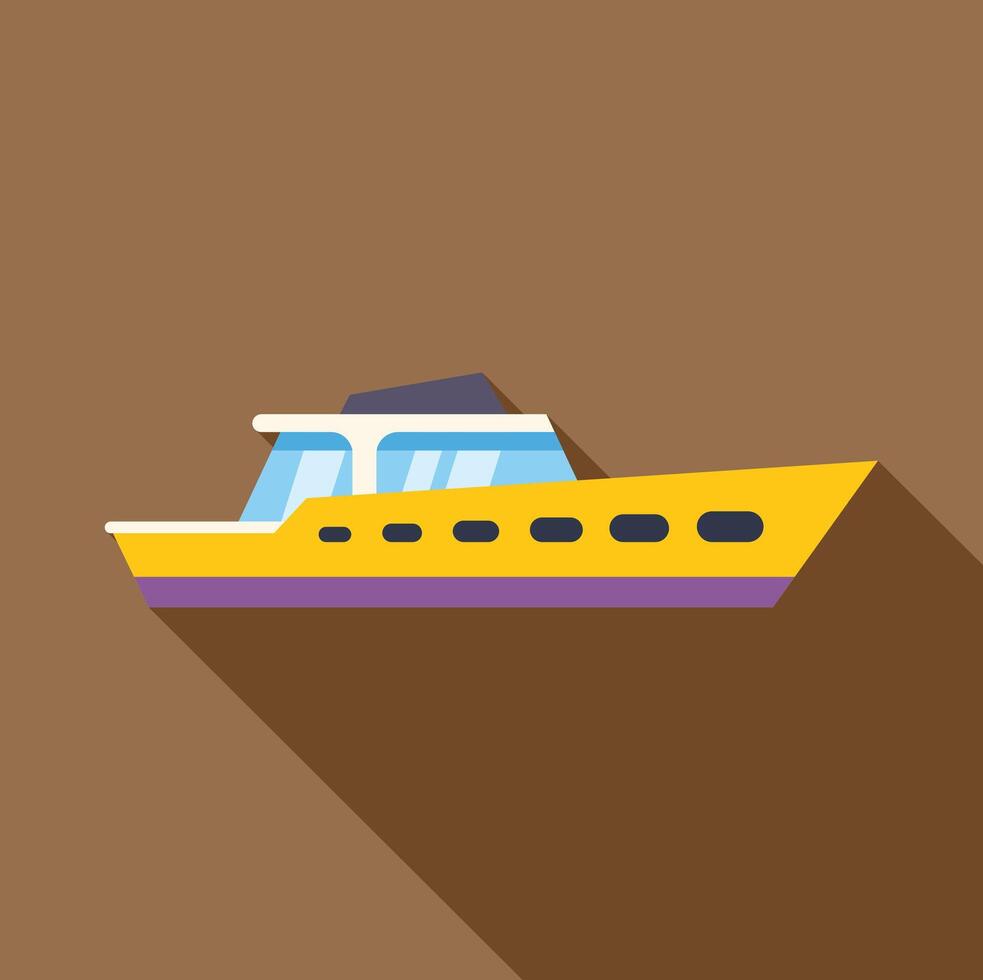 Yellow motor yacht sailing on the water flat design icon with long shadow vector