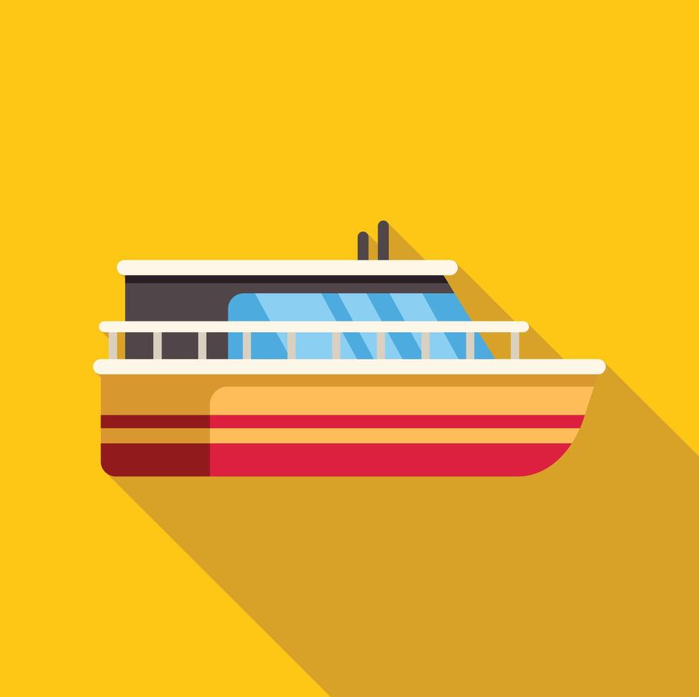 Small ship floating on yellow background with long shadow vector