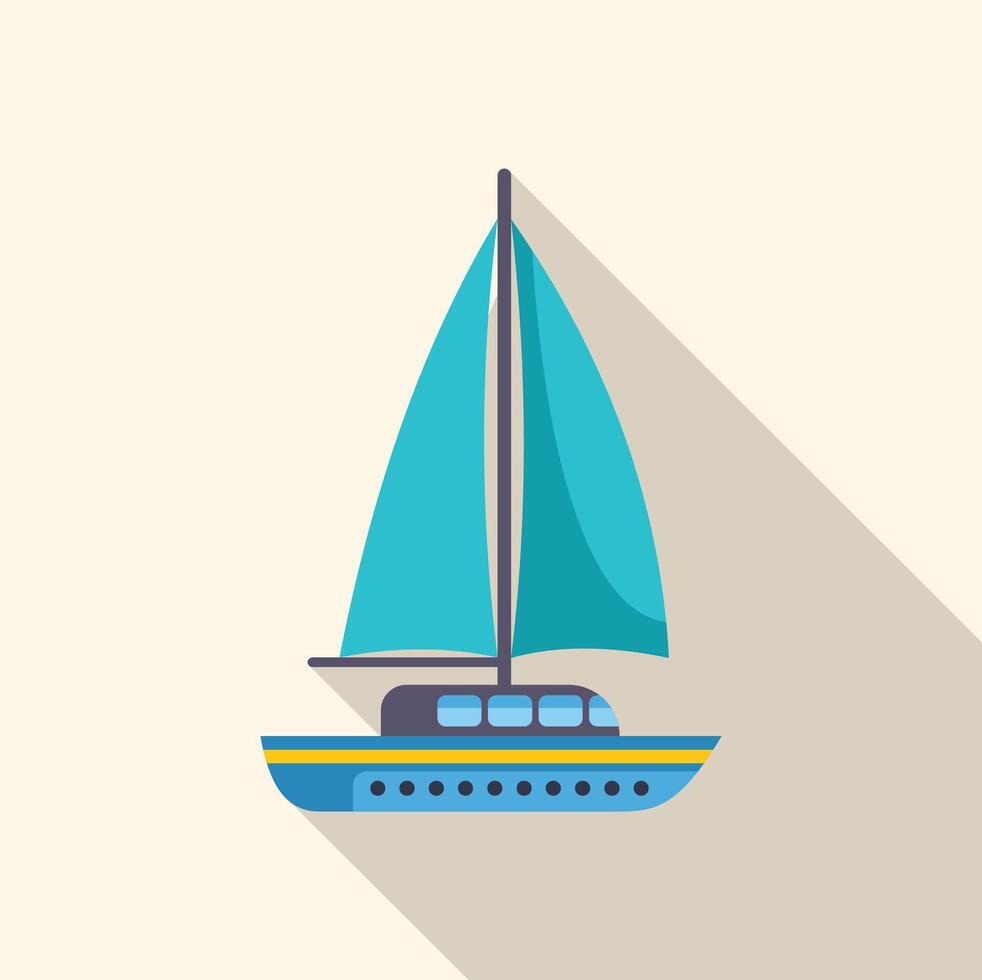 Blue sailboat sailing on the water with long shadow vector