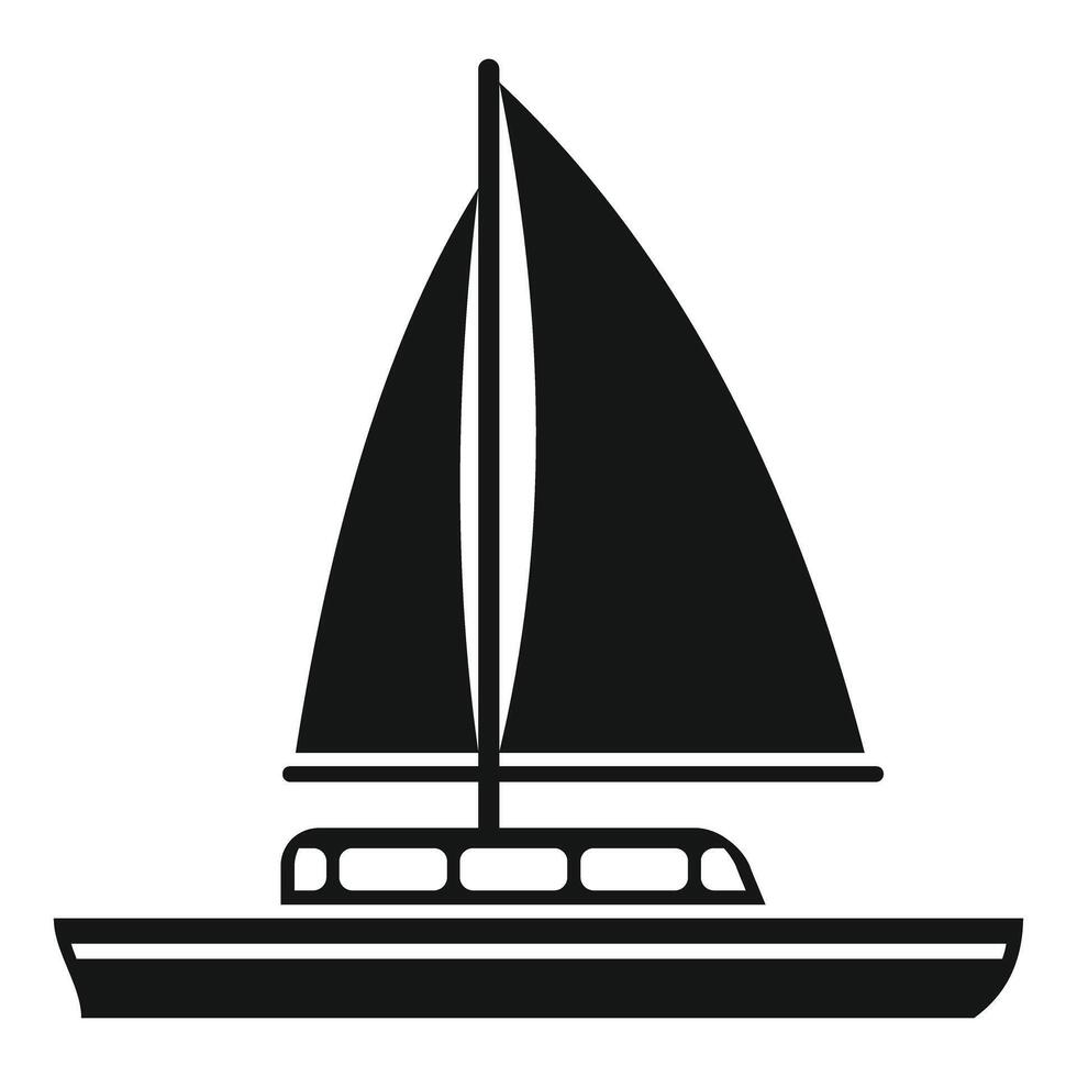 Small catamaran sailing on the sea with big black sail vector